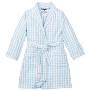 Petite Plume Kids Blue & White Gingham Robe Size 7/8  Unisex Belted Sleepwear So